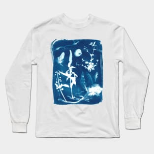 Cyanotype blueprint beach finds collage Long Sleeve T-Shirt